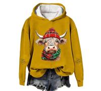 Sweat à capuche vache Highland pour femme - Pull de Noël - Grande taille - Décontracté - Pull de cowgirl mignon - Pull amusant - Vêtements de rue - Cadeaux essentiels pour les vacances, jaune, 3XL