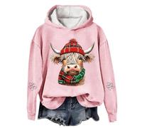 Sweat à capuche vache Highland pour femme - Pull de Noël - Grande taille - Décontracté - Pull de cowgirl mignon - Pull amusant - Vêtements de rue - Cadeaux essentiels pour les vacances, rose, XL