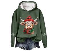 Sweat à capuche vache Highland pour femme - Pull de Noël - Grande taille - Décontracté - Pull de cowgirl mignon - Pull amusant - Vêtements de rue - Cadeaux essentiels pour les vacances, Vert, XL