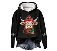 Sweat à capuche vache Highland pour femme - Pull de Noël - Grande taille - Décontracté - Pull de cowgirl mignon - Pull amusant - Vêtements de rue - Cadeaux essentiels pour les vacances, Noir , XL