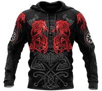 Sweat à capuche Viking masculin, Mythologie nordique Odin 3D Sweat-shirt/pull imprimé, dragon celtique et marteau de Thor, veste de rue Unisexe Harajuku