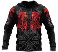 Sweat à capuche Viking masculin, Mythologie nordique Odin 3D Sweat-shirt/pull imprimé, dragon celtique et marteau de Thor, veste de rue Unisexe Harajuku