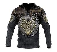 Sweat à capuche Viking Men's, sweat à armure Celtic Wolf imprimé en 3D, manteaux de veste à manche décontractée à manches longues à manches longues à manches longues à manches longues