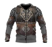 Sweat à capuche Viking Men's, sweat à armure Celtic Wolf imprimé en 3D, manteaux de veste à manche décontractée à manches longues à manches longues à manches longues à manches longues