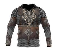 Sweat à capuche Viking Men's, sweat à armure Celtic Wolf imprimé en 3D, manteaux de veste à manche décontractée à manches longues à manches longues à manches longues à manches longues