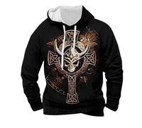 Sweat à capuche viking pour homme avec crâne à cornes - Sweat à capuche de style nordique avec croix celtique - Sweat imprimé 3D pour les fans de mythologie, Style_e01 Noir, M