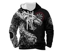 Sweat à capuche viking pour homme avec motif dragon et runes - Sweat à capuche de style nordique avec impression 3D | Sweat-shirt sombre pour les fans de mythologie, Stil_z01 Noir, L