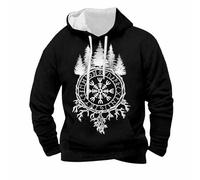 Sweat à capuche viking pour homme avec motif Vegvisir et forêt - Sweat à capuche de style nordique avec runes | Sweat-shirt lié à la nature, Stil_q01 Noir, 5XL