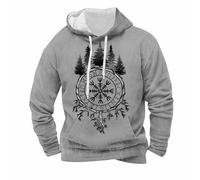 Sweat à capuche viking pour homme avec motif Vegvisir et forêt - Sweat à capuche de style nordique avec runes | Sweat-shirt lié à la nature, Stil_q02 Gris, XL