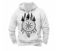 Sweat à capuche viking pour homme avec motif Vegvisir et forêt - Sweat à capuche de style nordique avec runes | Sweat-shirt lié à la nature, Stil_q03 Blanc, 5XL