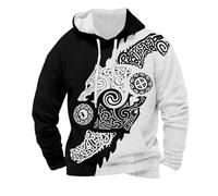 Sweat à capuche viking pour homme avec tête de loup - Sweat à capuche bicolore avec motif nœud celtique - Sweatshirt mystique pour les fans de Nordmann, Stil_y01 Noir, XL