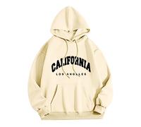 Sweat à capuche vintage à manches longues avec cordon de serrage pour femme Los Angeles Californie Los Angeles avec poche et manches longues Automne 2025, beige, L