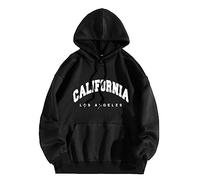 Sweat à capuche vintage à manches longues avec cordon de serrage pour femme Los Angeles Californie Los Angeles avec poche et manches longues Automne 2025, Noir , XXL