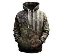 Sweat à capuche vintage décontracté pour homme avec imprimé drapeau de la foi croisée et cordon de serrage classique poche kangourou doux et confortable pour entraînement athlétique à manches longues