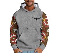 Sweat à capuche vintage pour homme - Manches longues - Style ethnique vintage - Avec cordon de serrage - Avec poche - Style décontracté - Tendance - Polaire respirante - Léger et confortable, gris