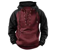 Sweat à capuche vintage pour homme - Pull de travail tactique - Confortable - Vêtement viking - Sweat à capuche médiéval - Pull à capuche - Pull de loisirs - Coupe ample, O rouge., S