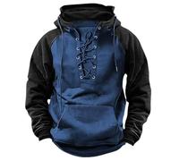 Sweat à capuche vintage pour homme - Pull de travail tactique - Confortable - Vêtement viking - Sweat à capuche médiéval - Pull à capuche - Pull de loisirs - Coupe ample, O bleu., S