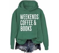 Sweat à capuche « Weekends Coffee and Books », sweat à capuche livre, sweat-shirt pour amateur de livres, pull de lecture de livres, Vert, XL