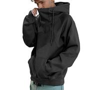 Sweat à capuche western confortable pour homme - Hiver Automne - Col roulé - Col roulé - Coupe ample - Double encolure - Vintage - Tendance - Uni - Y2K, Noir , 3XL