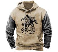Sweat à Capuche Western pour Hommes, Sweat-Shirt à Impression numérique 3D, Sweat à Capuche Tendance pour Sports de Rue pour Hommes Sweat-Shirt Homme Coupe Regular - fit Traditionnel (Khaki, L)