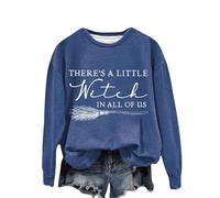 Sweat à capuche Witch In All Of Us. Femme Monogramme Imprimé Halloween Sorcière Col Rond Sans Capuche Sweat à Capuche Doux Hoodie Femme Long, bleu, XXL