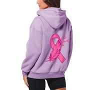 Sweat à capuche Y2K avec cordon de serrage et fermeture éclair intégrale pour femme - Sweat à capuche doublé en polaire confortable pour adolescents - Pour la sensibilisation au cancer du sein