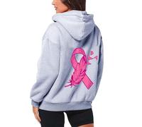 Sweat à capuche Y2K avec cordon de serrage et fermeture éclair intégrale pour femme - Sweat à capuche doublé en polaire confortable pour adolescents - Pour la sensibilisation au cancer du sein