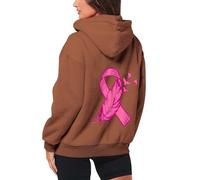 Sweat à capuche Y2K avec cordon de serrage et fermeture éclair intégrale pour femme - Sweat à capuche doublé en polaire confortable pour adolescents - Pour la sensibilisation au cancer du sein