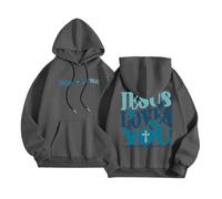 Sweat à capuche Y2K Christian Jesus Loves You Teen pour femme - Graphique Y2K - Avec capuche - Jésus Saves Gothique Workou - Décontracté - Tendance - Lettre ample - Uni - I Love Jesus Faith, gris