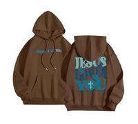 Sweat à capuche Y2K Christian Jesus Loves You Teen pour femme - Graphique Y2K - Avec capuche - Jésus Saves Gothique Workou - Décontracté - Tendance - Lettre ample - Uni - I Love Jesus Faith, café, S