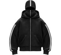 Sweat à capuche Y2K for homme avec cagoule, sweat à capuche surdimensionné avec fermeture éclair, double capuche, coupe-vent, chaud, hiver, veste de transition, unisexe(B,XL)