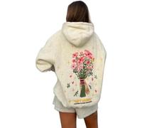 Sweat à capuche Y2k surdimensionné en polaire avec motif floral pour adolescentes, beige, XL