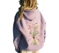 Sweat à capuche Y2k surdimensionné en polaire avec motif floral pour adolescentes, violet, S
