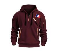 Sweat à capuche zippé 1/4 pour homme, surdimensionné, couleur unie, imprimé drapeau français, vêtements de sport, manches longues, cordon de serrage, veste à capuche extensible, veste à capuche