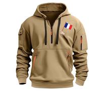 Sweat à capuche zippé 1/4 pour homme, surdimensionné, couleur unie, imprimé drapeau français, vêtements de sport, manches longues, cordon de serrage, veste à capuche extensible, veste à capuche