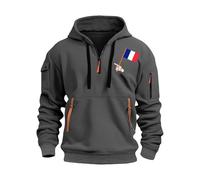 Sweat à capuche zippé 1/4 pour homme, surdimensionné, couleur unie, imprimé drapeau français, vêtements de sport, manches longues, cordon de serrage, veste à capuche extensible, veste à capuche