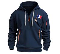 Sweat à capuche zippé 1/4 pour homme, surdimensionné, couleur unie, imprimé drapeau français, vêtements de sport, manches longues, cordon de serrage, veste à capuche extensible, veste à capuche