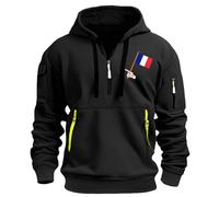 Sweat à capuche zippé 1/4 pour homme, surdimensionné, couleur unie, sweat-shirt imprimé drapeau français, vêtements de sport, manches longues, cordon de serrage, sweat à capuche extensible, veste à