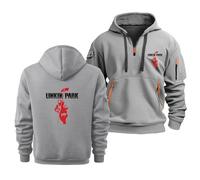 Sweat À Capuche Zippé 1/4 pour Homme, Sweat-Shirt À Manches Longues pour Linkin Park, Chaud, Décontracté, avec Logo, en Polaire Et Poches.,Light Gray-3x_l