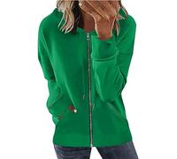 Sweat à capuche zippé à manches longues décontracté côtelé pour femme - Cardigan ample et confortable - Veste mi-saison d'automne avec poches, 1 Vert, M