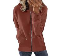 Sweat à capuche zippé à manches longues décontracté côtelé pour femme - Cardigan ample et confortable - Veste mi-saison d'automne avec poches, Rouge, XL