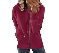 Sweat à capuche zippé à manches longues décontracté côtelé pour femme - Cardigan ample et confortable - Veste mi-saison d'automne avec poches, 2#vin, L