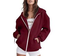 Sweat à capuche zippé à manches longues pour femme - Sweat à capuche décontracté avec cordon de serrage - Veste polaire avec poches - Uni - Fermeture éclair intégrale, bordeaux, S