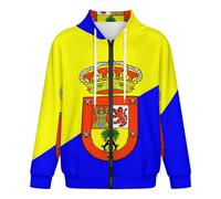 Sweat À Capuche Zippé À Manches Longues pour Homme Imprimé Drapeau Gran Canaria en 3D Surdimensionné Décontracté Unisexe avec Poche Style Hip-Hop Taille S