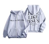 Sweat à capuche zippé avec inscription « Trust In The Lord » pour femme 2025 Jésus Anime Pull Vestes d'automne tendance en polaire doublée d'amour comme Jésus Christian avec cordon de serrage, coupe