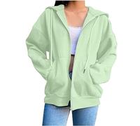 Sweat à capuche zippé de couleur unie pour femme - Haut à manches longues - Style décontracté - Tendance - Avec poches, vert menthe, M