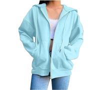 Sweat à capuche zippé de couleur unie pour femme - Haut à manches longues - Style décontracté - Tendance - Avec poches, bleu clair, S
