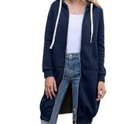 Sweat à Capuche zippé décontracté en Polyester Wateresty for Femme, Longueur Genou, en Polaire, avec Poches latérales(Blue B,S)
