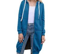 Sweat à Capuche zippé décontracté en Polyester Wateresty for Femme, Longueur Genou, en Polaire, avec Poches latérales(Blue A,XL)