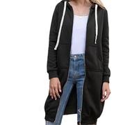Sweat à Capuche zippé décontracté en Polyester Wateresty for Femme, Longueur Genou, en Polaire, avec Poches latérales(Black,XXXXX-Large)